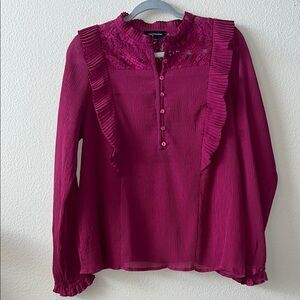 Calligraphie blouse with ruffle and lace details. Size large. NWT